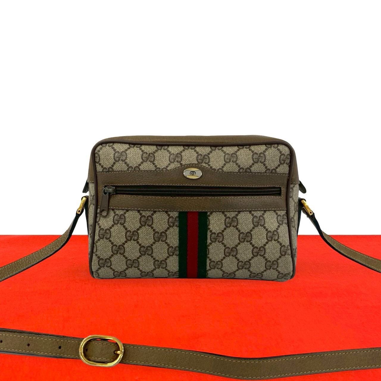 GUCCI グッチ シェリーライン GG ロゴ 柄 PVC レザー ショルダーバッグ ブラウン
 42506
