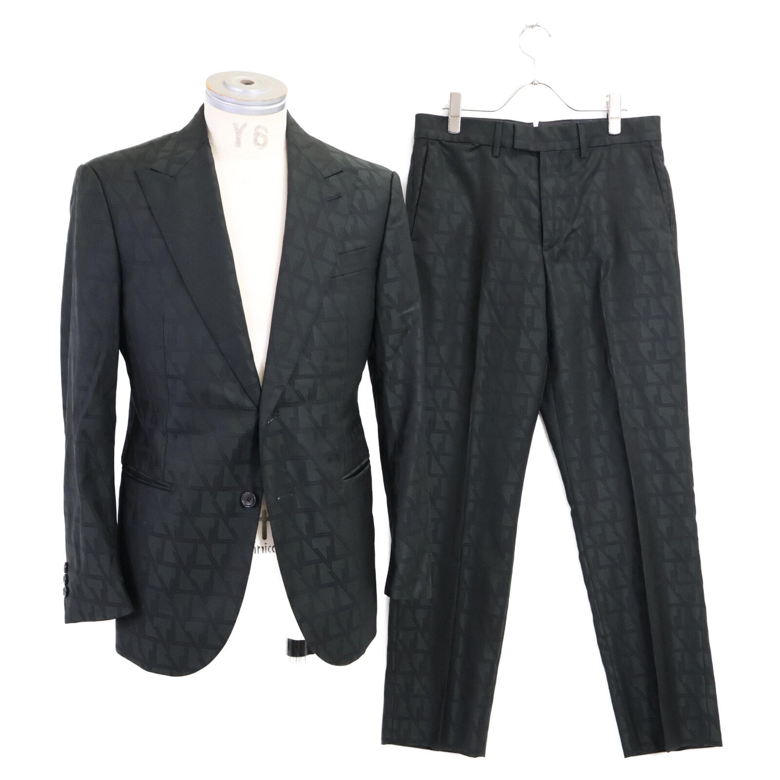 ルイヴィトン 【国内正規/23年製】RM232F R54 HPFJ8E/HPFP8W ロゴ総柄 ウール 2Bシングル ジャケット46/ボトムス38