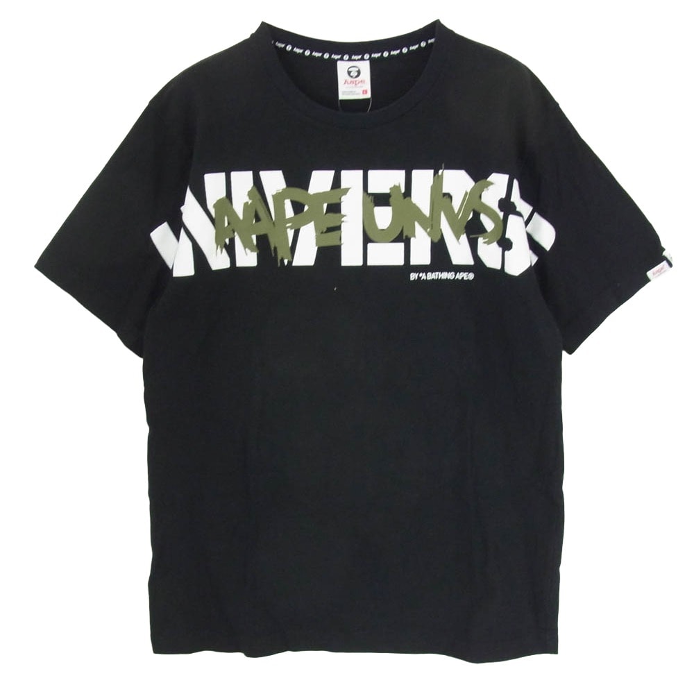 A BATHING APE アベイシングエイプ スウェット AAPTEM2818XX8 AAPE エーエイプ Universe ユニバース フロントロゴ Tシャツ 半袖カットソー ブラック系 L【中古】