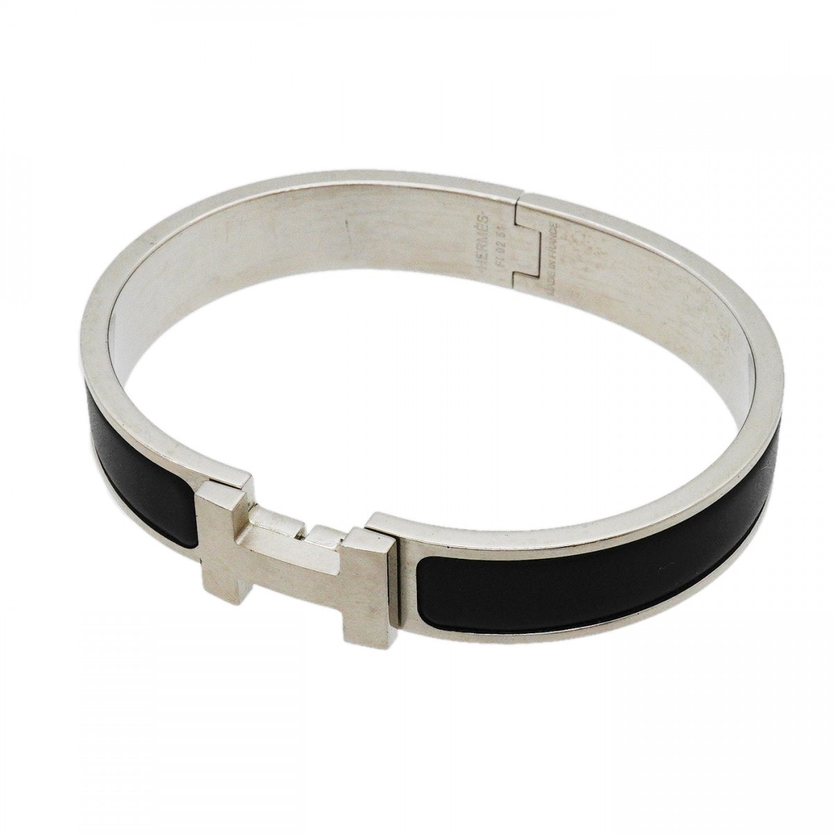★SALE【6jgb0441-k】エルメス バングル クリッククラックPM メタル シルバー ブラック【中古】メンズ レディース ユニセックス