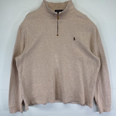 古着 ポロ・ラルフローレン POLO RALPH LAUREN ニット ハーフジップ トレーナー 大きいサイズ ワンポイント XL ベージュ メンズ