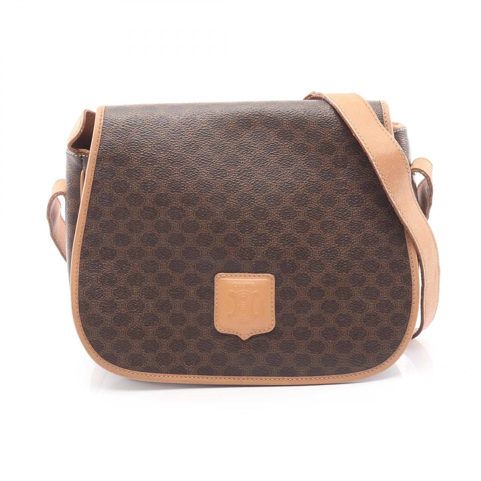 セリーヌ CELINE マカダム ショルダーバッグ バッグ PVCコーティングキャンバス レザー レディース ブラウン系 【中古】