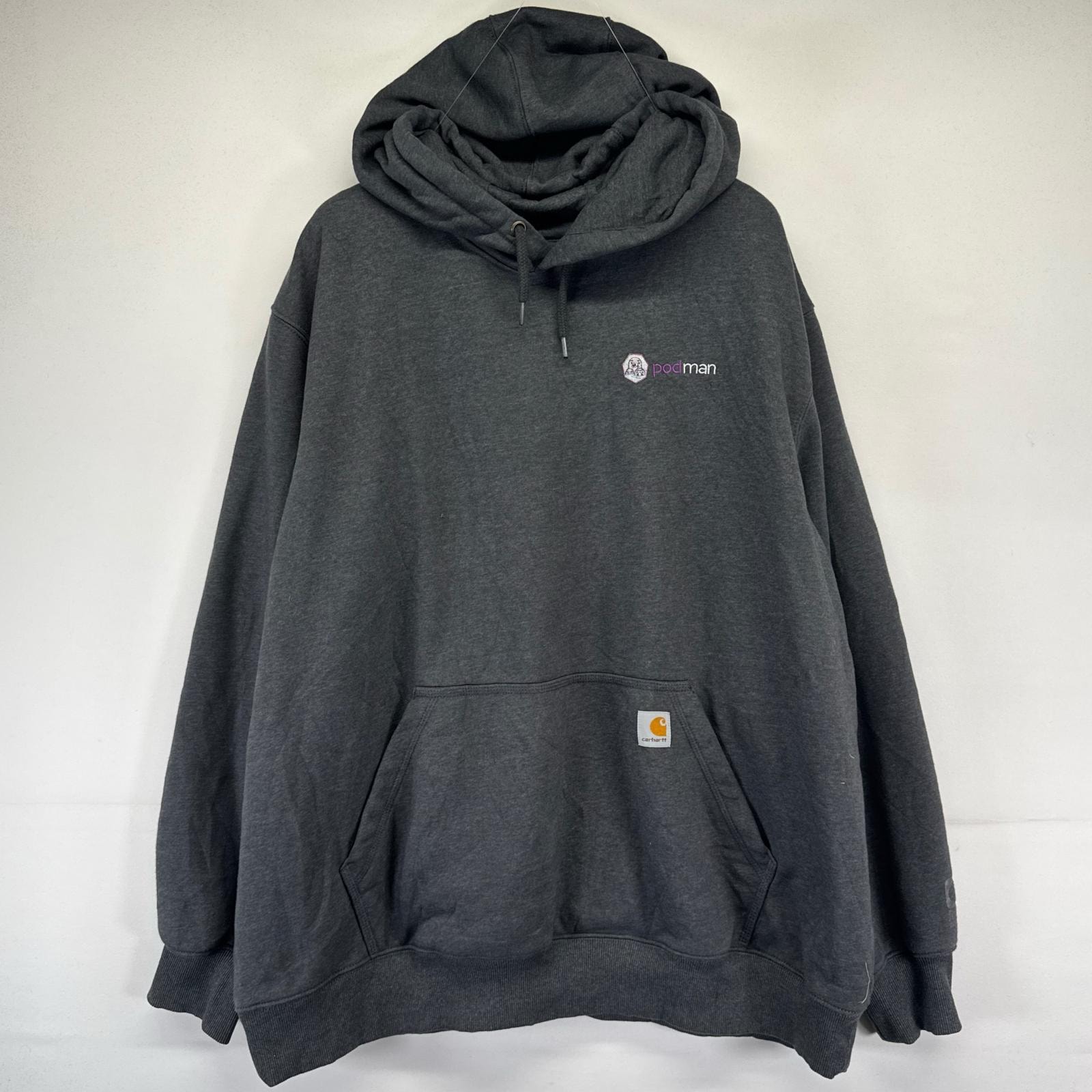 古着 カーハート Carhartt パーカー 刺繍 プルオーバー ワンポイントロゴ スウェット 厚手 2XL  グレー系 メンズ