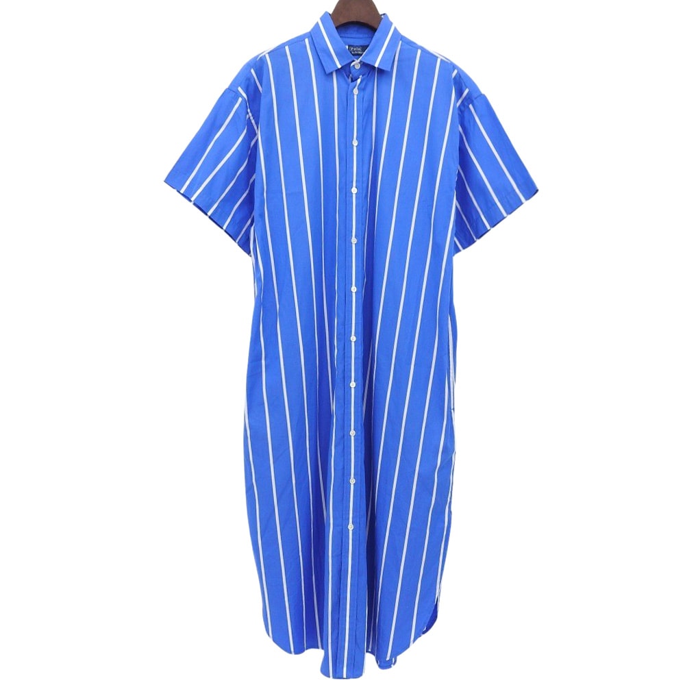 ポロ ラルフローレン ブルー ストライプ コットン シャツドレス 半袖ワンピース レディース S S