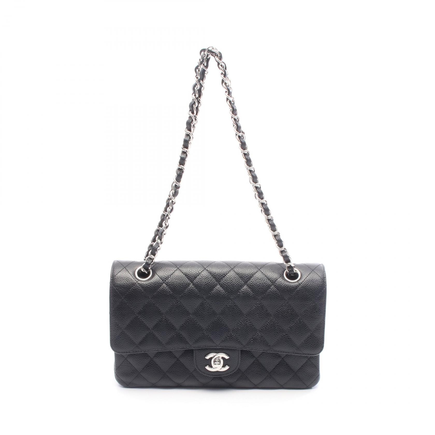 シャネル CHANEL マトラッセ Wフラップ ショルダーバッグ バッグ レザー グレインドカーフスキン レディース ブラック系 【中古】