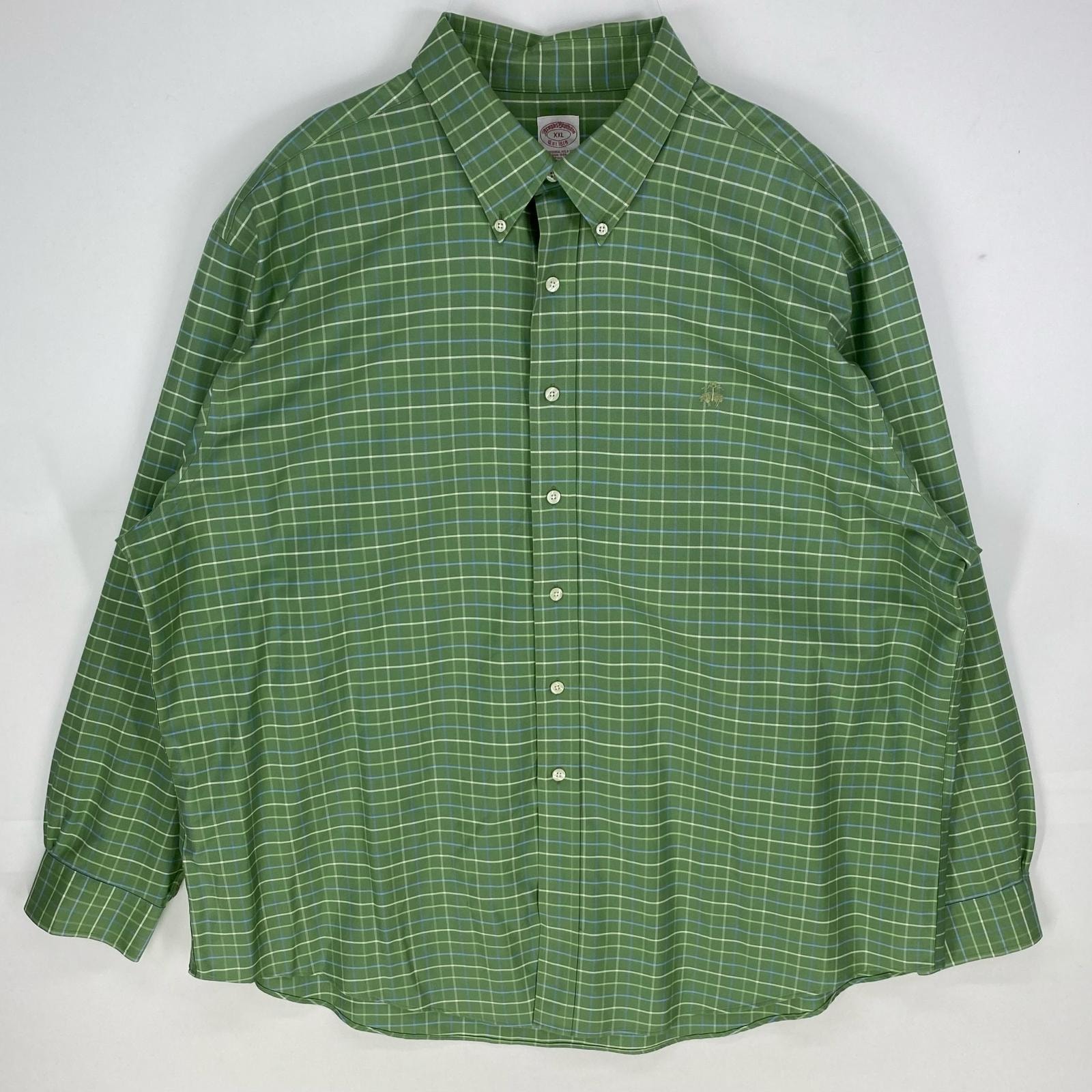 古着 ブルックスブラザーズ Brooks Brothers 長袖シャツ ワンポイント刺繍 1818 ロゴ 2XL  グリーン系 チェック メンズ
