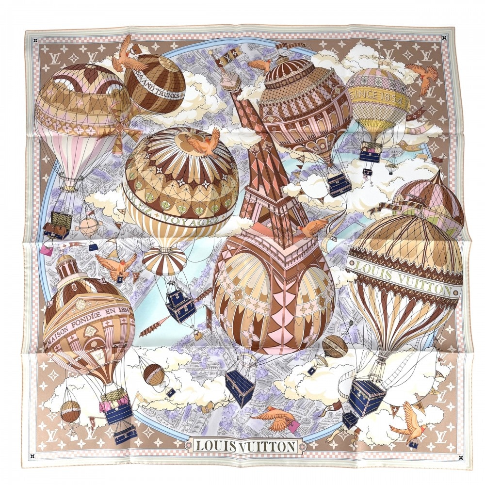 LOUIS VUITTON ルイヴィトン スカーフ カレ90・フロム ザ クラウド ファッションアイテム 大判 M98265 シルク ベージュ マルチカラー レディース 美品【中古品】