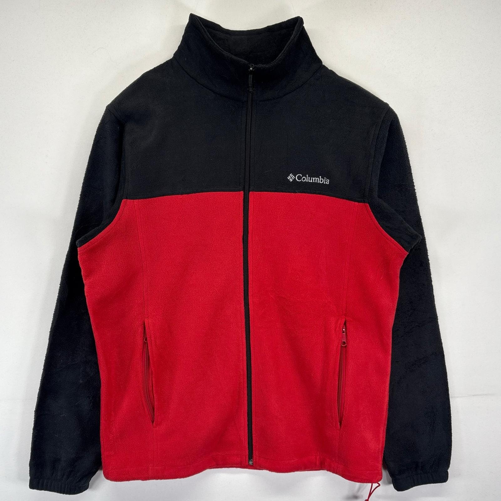 古着 コロンビア Columbia フリースジャケット フルジップ ワンポイントロゴ刺繍 ドローコード アウトドア L  レッド メンズ