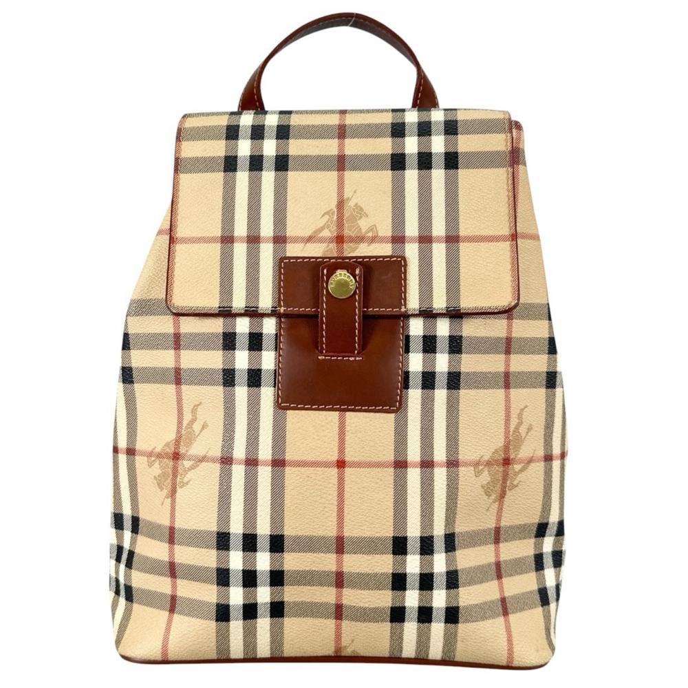 BURBERRY バーバリー リュック ノバチェック シャドーホース ヴィンテージ 肩掛け PVC レザー ブラウン 茶 ゴールド金具 レディース【中古品】