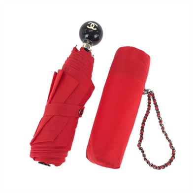美品 CHANEL シャネル ココマーク マトラッセ レッド シルバー金具 ポリアミド ポリエステル/ 傘 折りたたみ傘 晴雨兼用 601197 【中古】