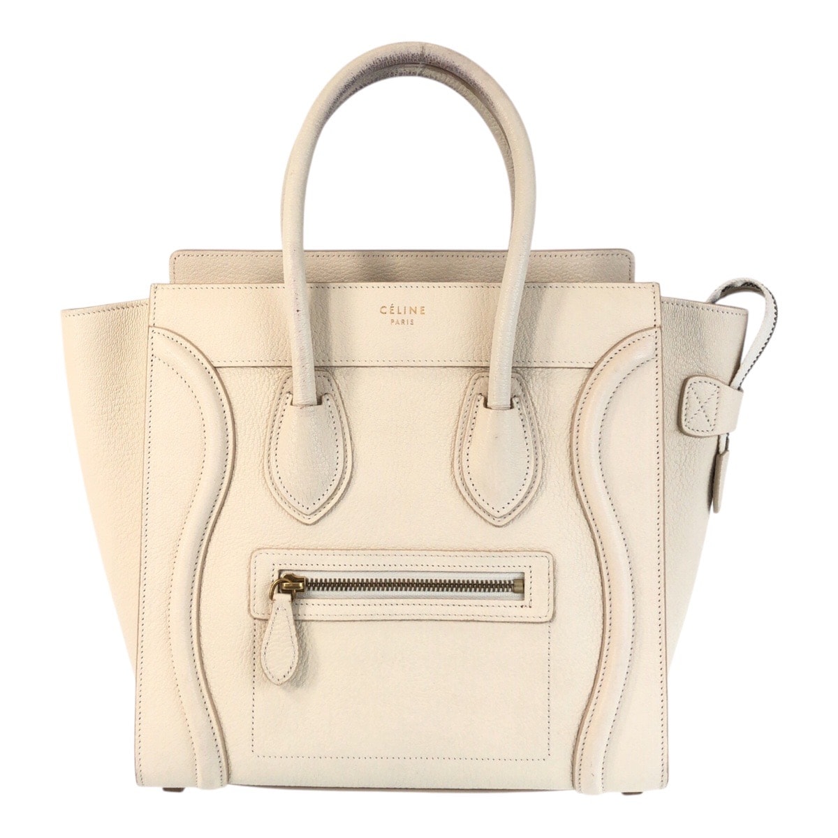 CELINE セリーヌ ラゲージ マイクロ アイボリー ゴールド金具 レザー ハンドバッグ トートバッグ 501872 【中古】