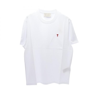 アミ AMI ハートロゴ刺繍 半袖Tシャツ 衣料品 トップス コットン メンズ ホワイト系 UTS035.724100L 【新品】