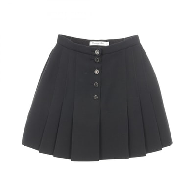 ディオール Dior スターボタン プリーツ スカート 衣料品 ボトムス ウール シルク レディース ブラック系 【中古】