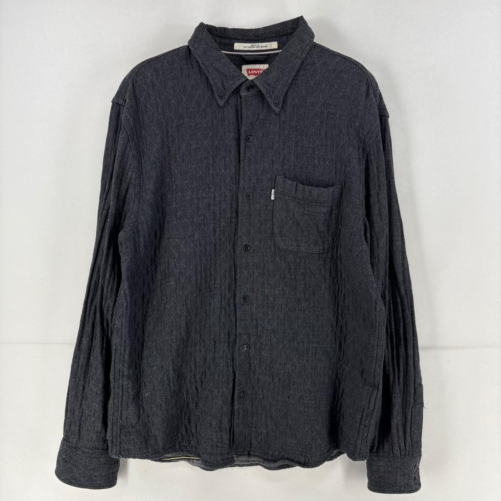 古着 リーバイス Levi's 長袖シャツ ワンポイント キルトシャツ 胸ポケット ボタンダウン L  グレー メンズ