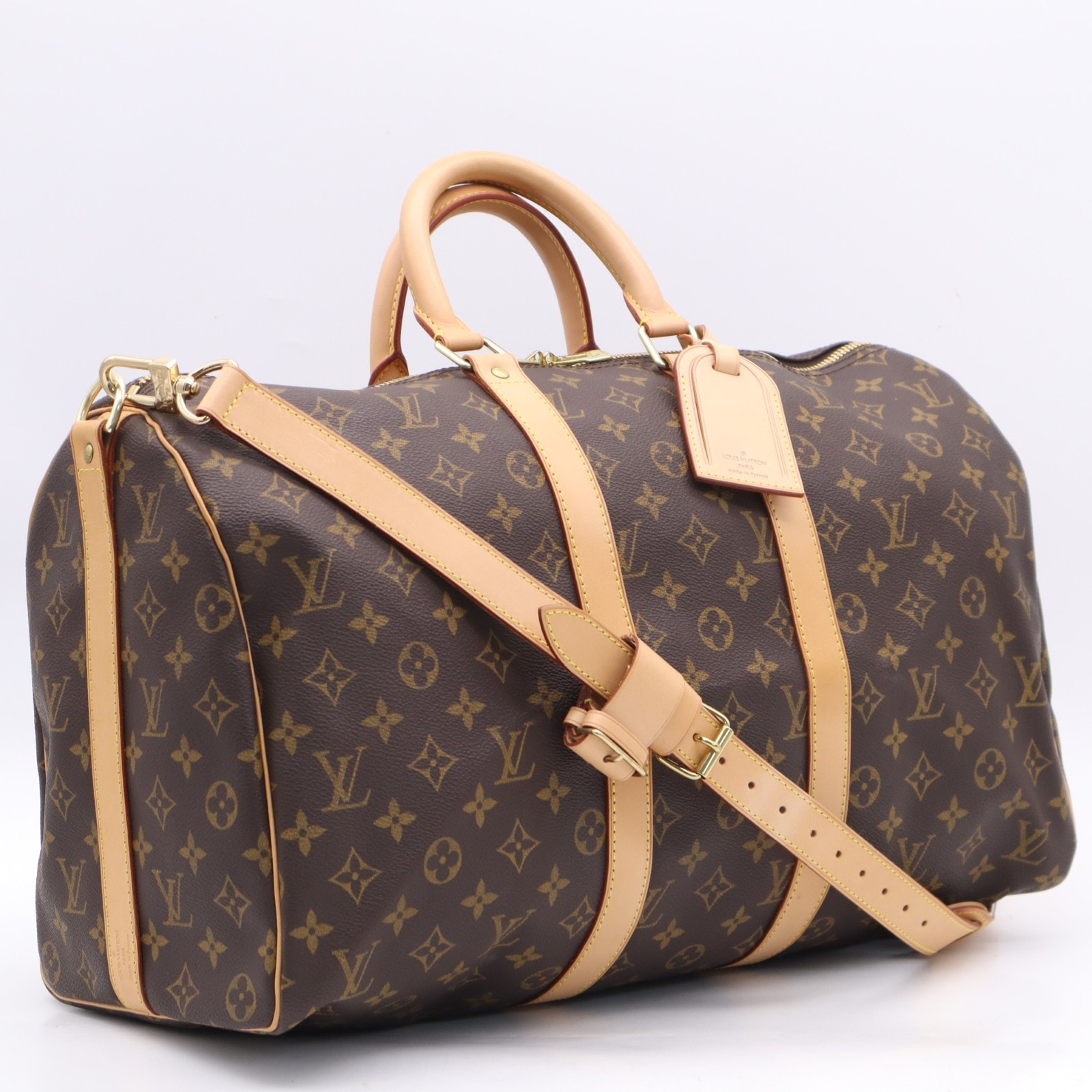 美品 LOUIS VUITTON ルイ・ヴィトン モノグラム キーポル バンドリエール45 M41418 ボストンバッグ ブラウン ベージュ コーティングキャンバス ヌメ革 レディース