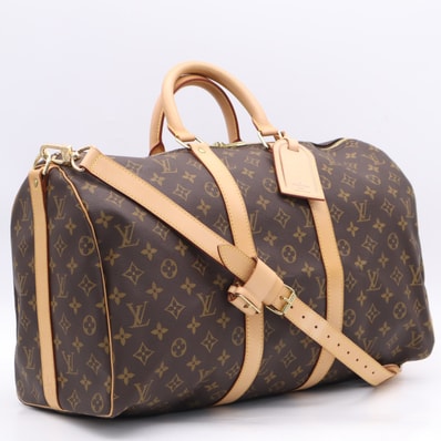 美品 LOUIS VUITTON ルイ・ヴィトン モノグラム キーポル バンドリエール45 M41418 ボストンバッグ ブラウン ベージュ コーティングキャンバス ヌメ革 レディース
