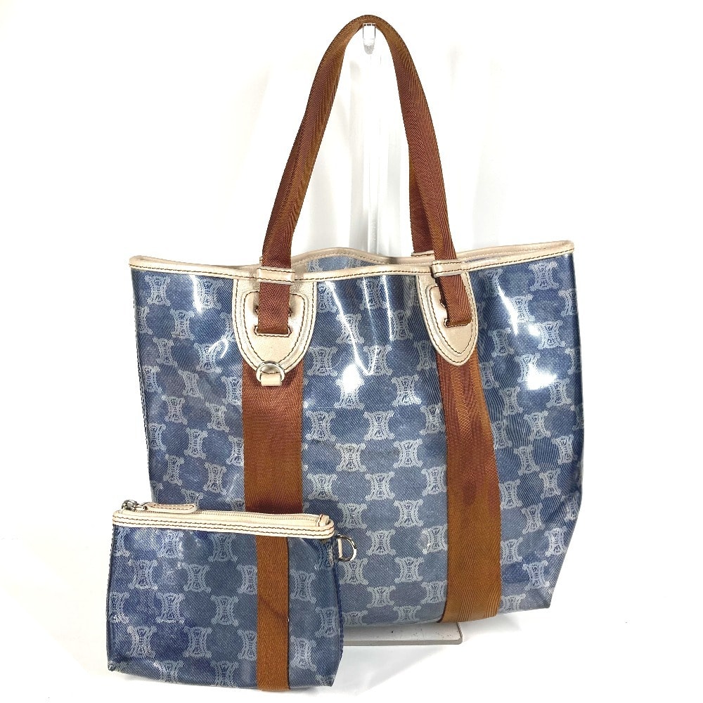 セリーヌ CELINE トリオンフ ロゴ ビーチバッグ ポーチ付き カバン トートバッグ 肩掛け ショルダーバッグ ビニール/レザー ブルー