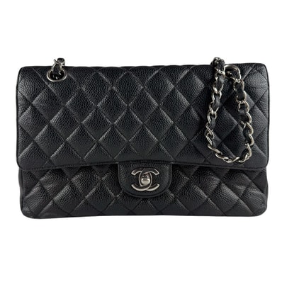 シャネル CHANEL ショルダーバッグ マトラッセ ダブルフラップ キャビアスキンレザー ブラック シルバー レディース【中古】 z10190