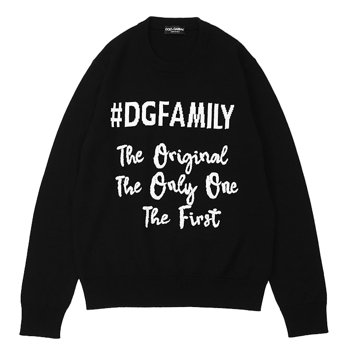美品 ドルチェアンドガッバーナ ロゴ クルーネック セーター ニット メンズ ブラック ホワイト 50 DOLCE&GABBANA