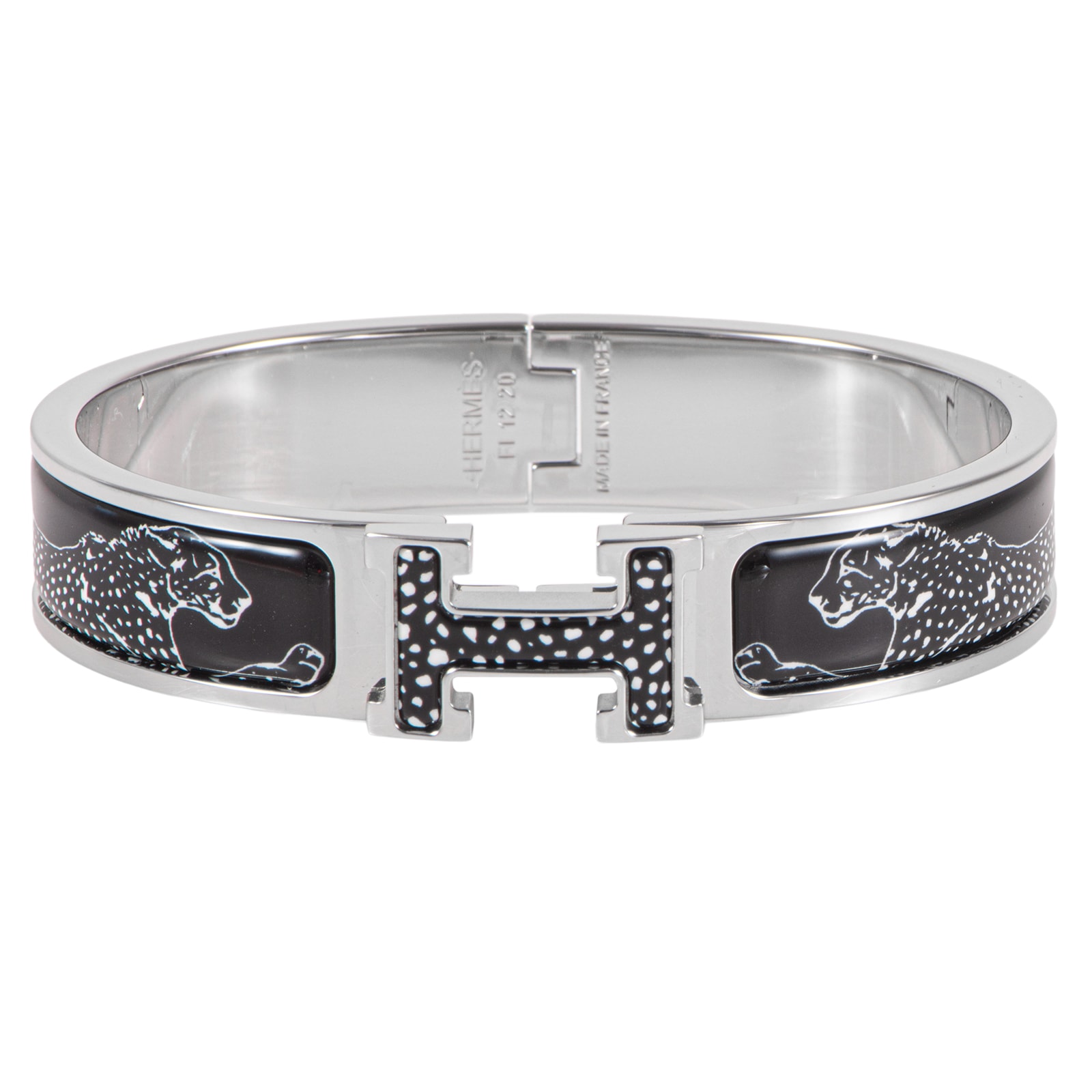 HERMES エルメス クリックH エナメル ブレスレット チータ バングル メタル エナメル シルバー ブラック【中古】