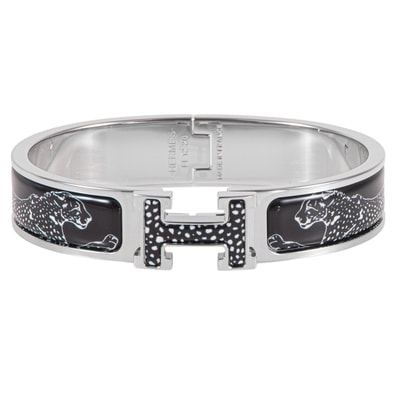 HERMES エルメス クリックH エナメル ブレスレット チータ バングル メタル エナメル シルバー ブラック【中古】