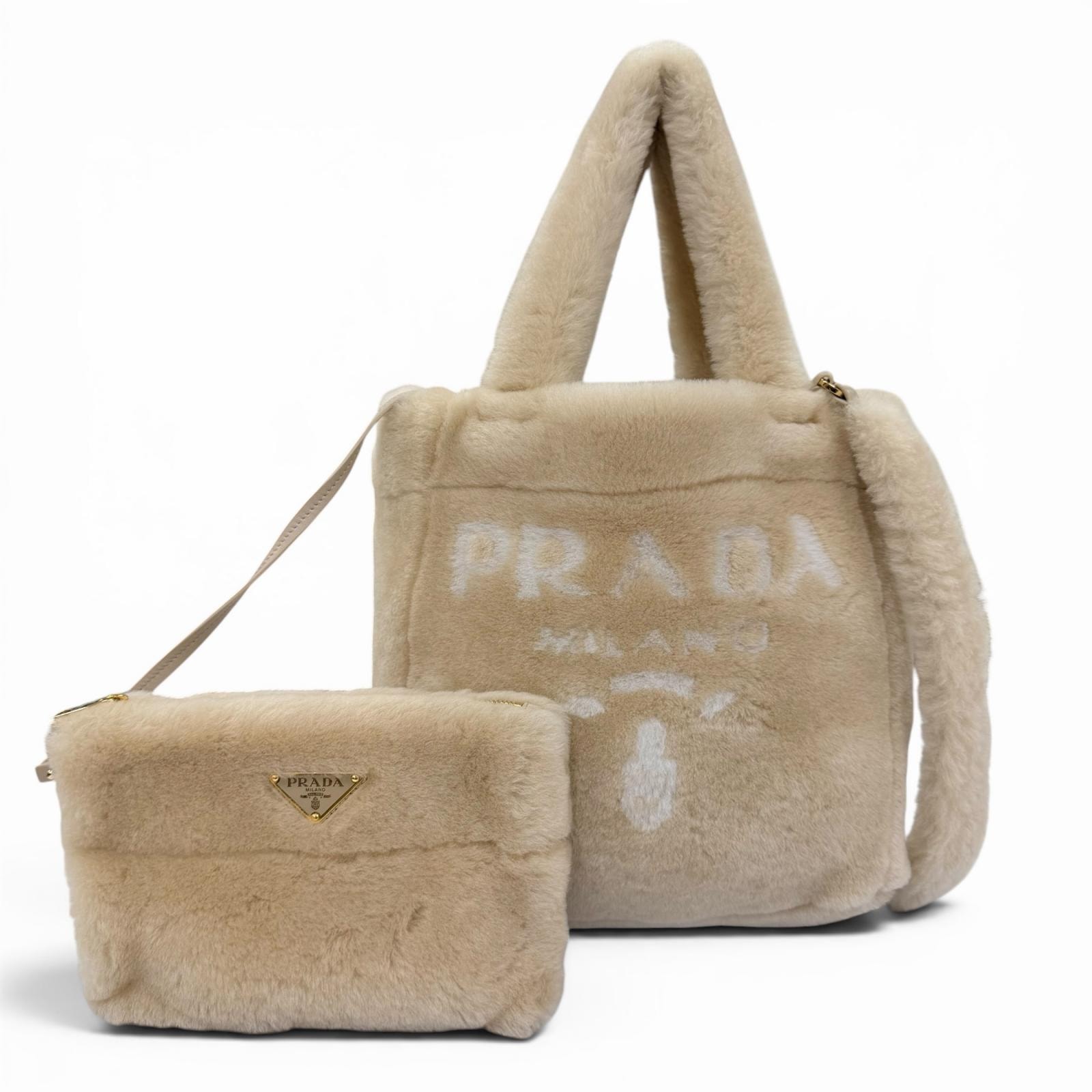 極美品 プラダ ショルダーバッグ テリー シアリングトート 1BG447