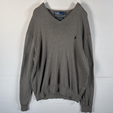 古着 90's~00's/90年代~00年代 ポロバイラルフローレン Polo by Ralph Lauren ニット ワンポイントロゴ 大きいサイズ XL グレー メンズ