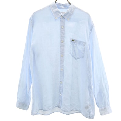 LACOSTE ラコステ リネン 長袖 ボタンダウンシャツ M 水色