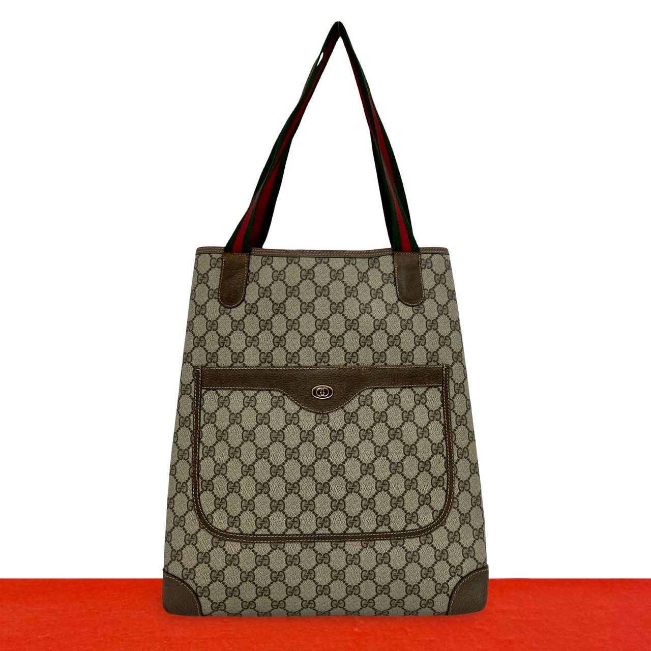 GUCCI グッチ シェリーライン GG ロゴ 金具 PVC レザー トートバッグ ブラウン
46439