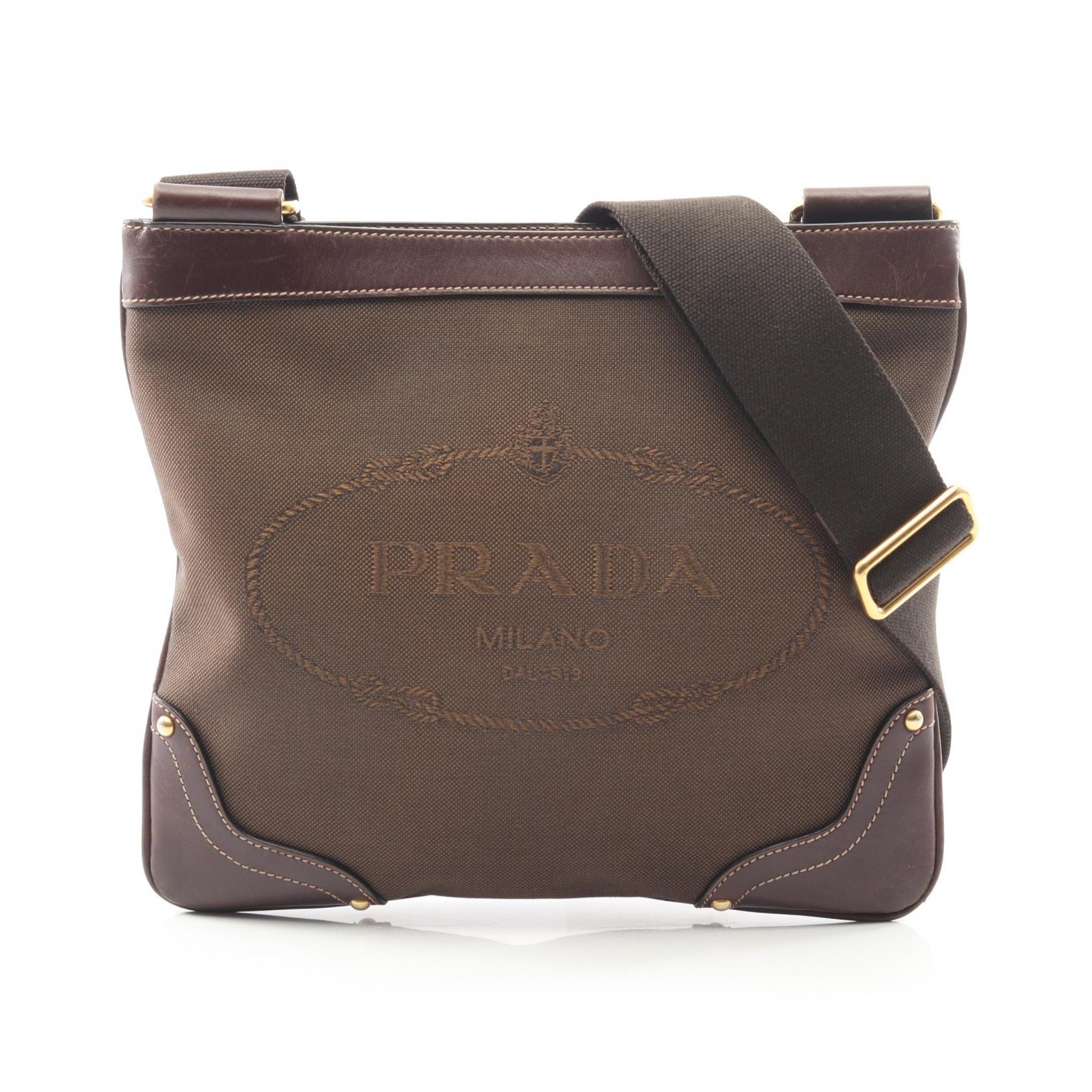 プラダ PRADA ショルダーバッグ バッグ キャンバス レザー レディース ブラウン系 【中古】