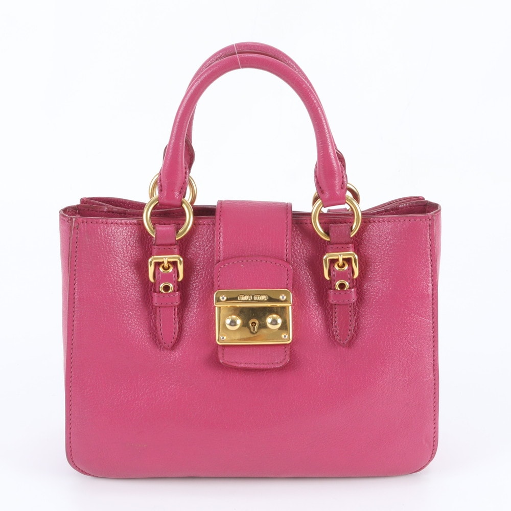 ■美品 ミュウミュウ マドラスハンドバッグ レザー