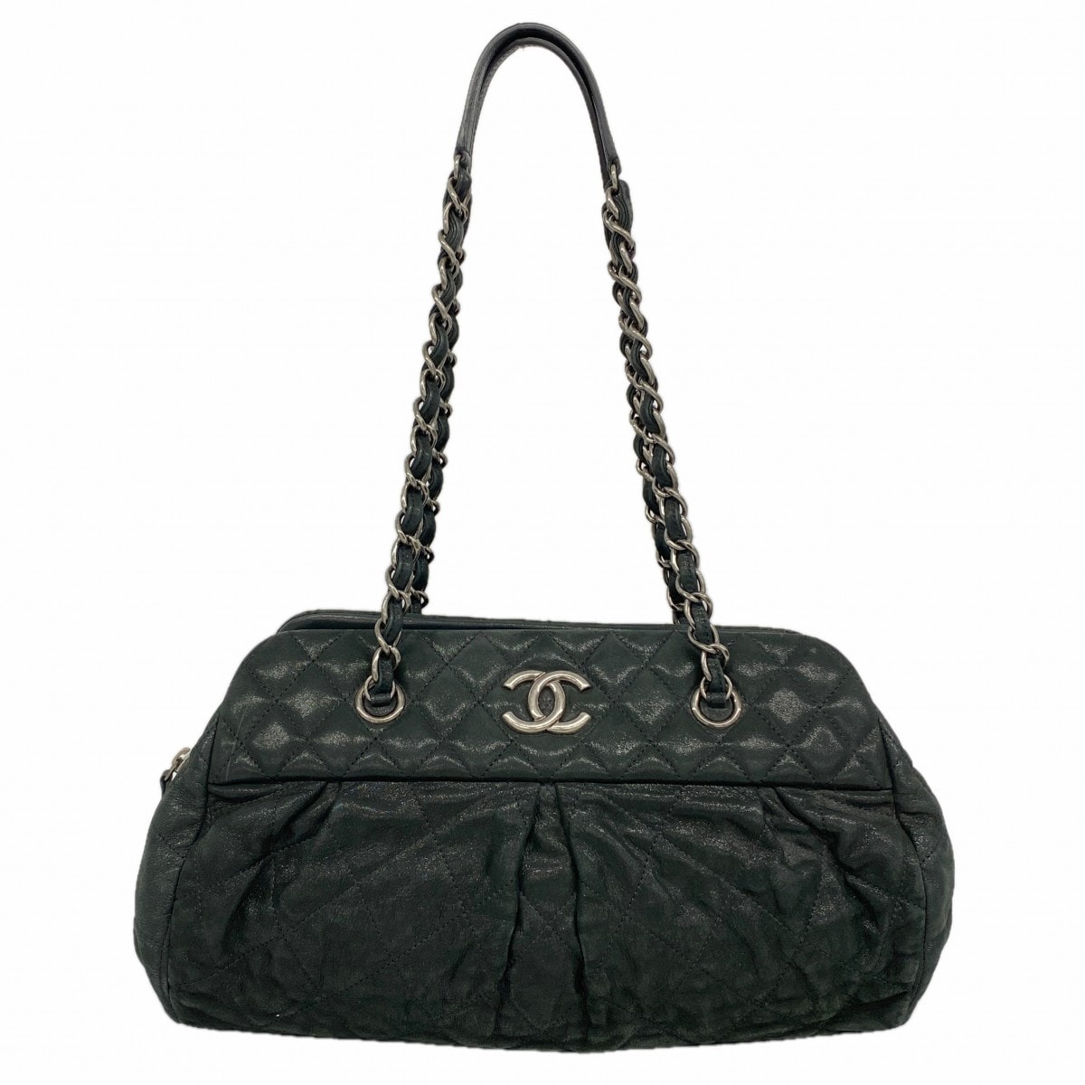 【6dd4798】シャネル ショルダーバッグ マトラッセ チェーンショルダー レザー ブラック シルバー金具【中古】レディース