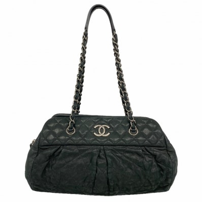 【6dd4798】シャネル ショルダーバッグ マトラッセ チェーンショルダー レザー ブラック シルバー金具【中古】レディース