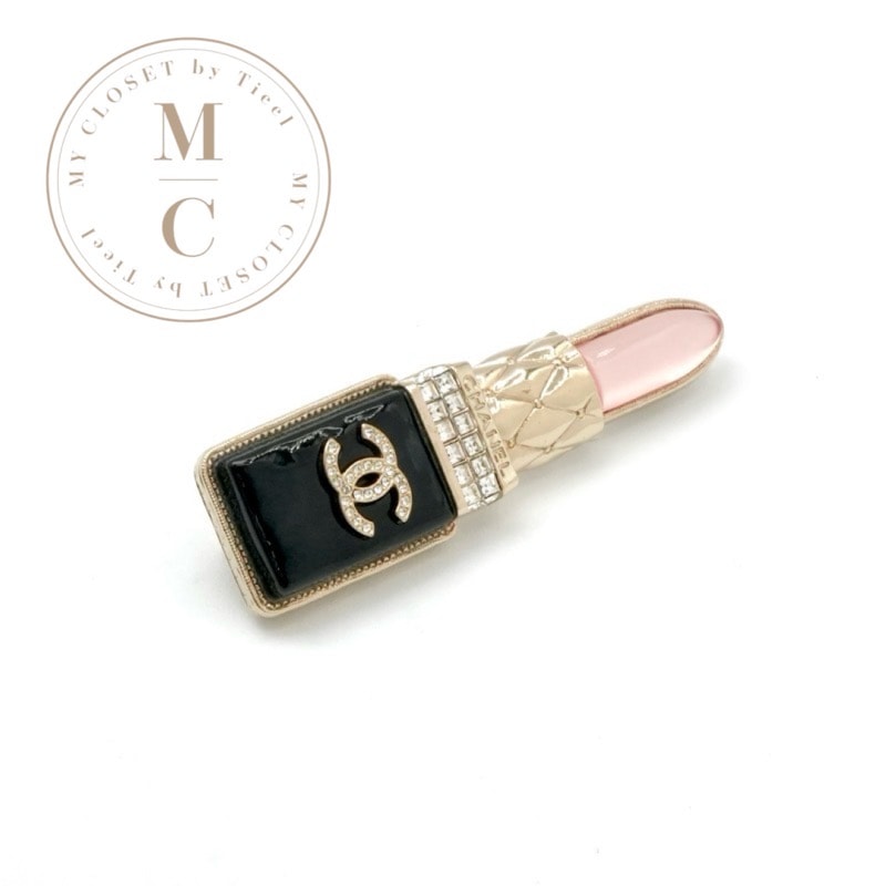 シャネル CHANEL ブローチ コサージュ ゴールド ブラック ピンク ココマーク ラインストーン リップモチーフ
