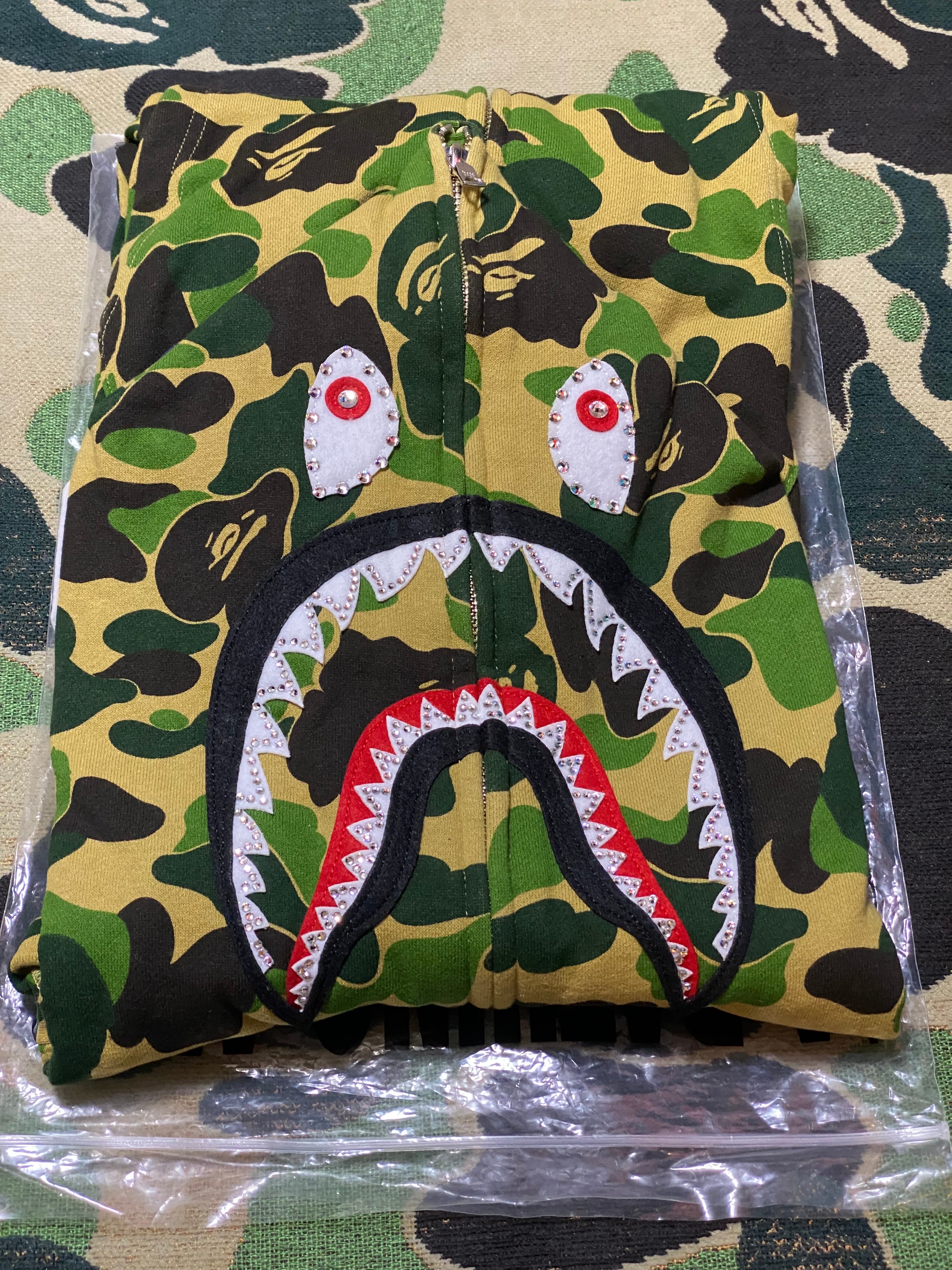 A BATHING APE ABC Camo Crystal Stone Shark Full Zip Hoodie "Green"