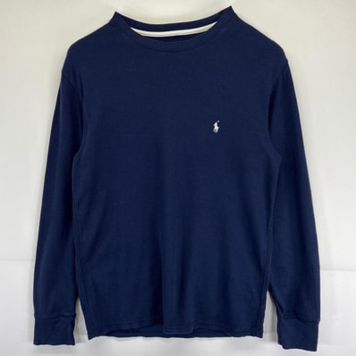 古着 ポロ・ラルフローレン POLO RALPH LAUREN 長袖Tシャツ サーマル ワッフル生地 クルーネック ワンポイントロゴ刺繍 L ネイビー系 メンズ