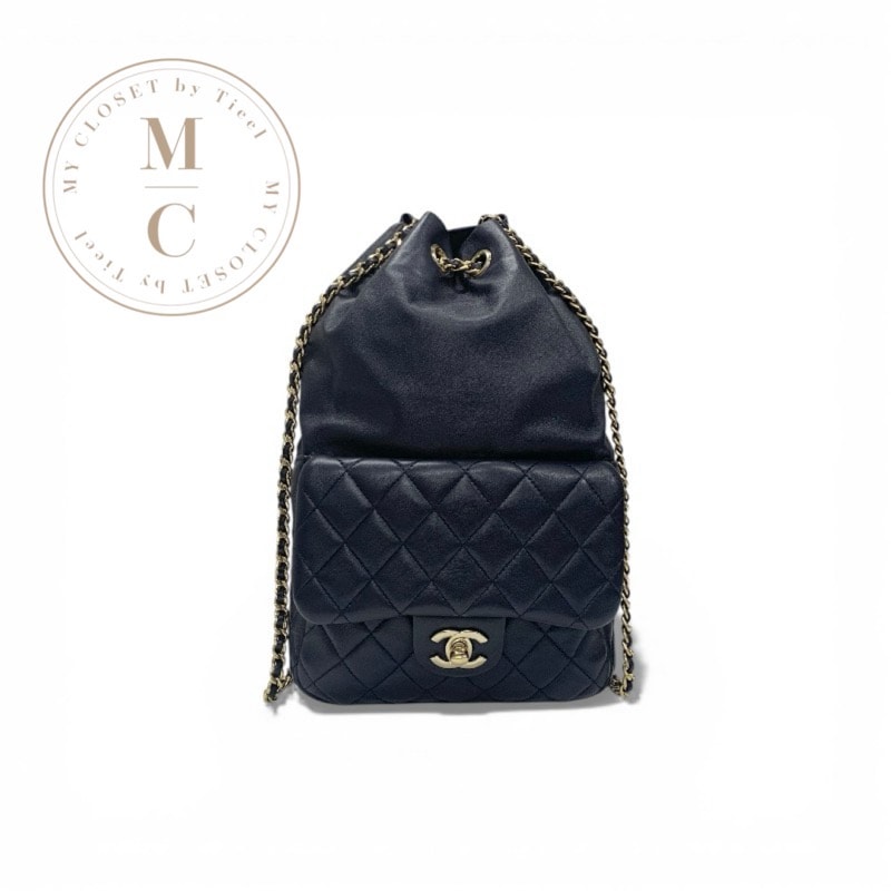 シャネル CHANEL バッグ バックパック リュック ラムスキン ネイビー ゴールド マトラッセ ココマーク ターンロック