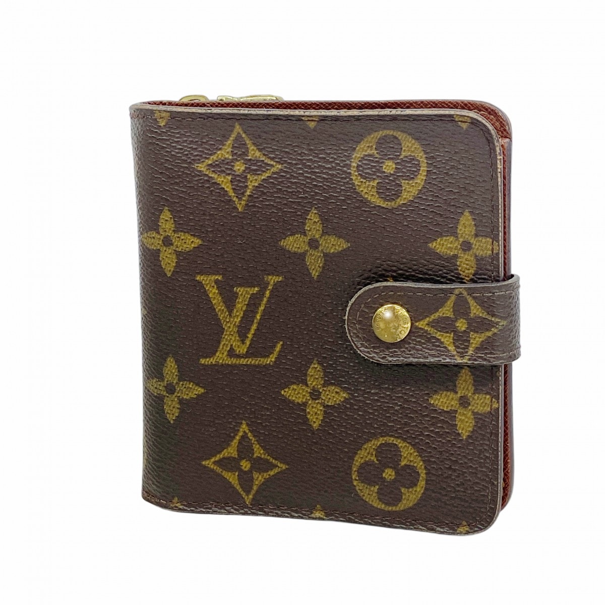 【6eb1201】ルイヴィトン 財布 モノグラム コンパクトジップ M61667 ブラウン【中古】レディース