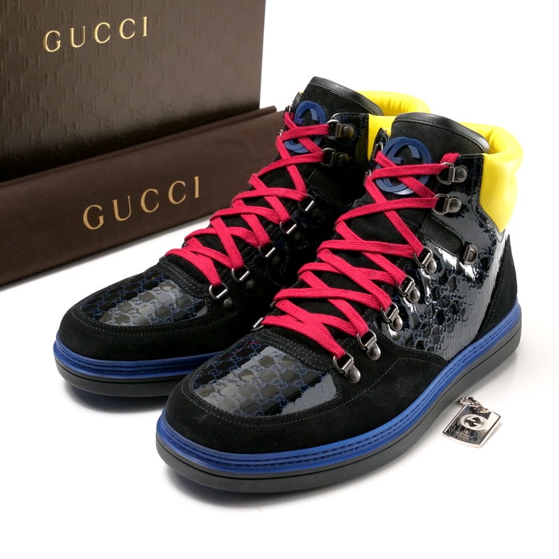 ■未使用品■GUCCI グッチ スニーカー サイズ10 2/1G レザー ハイカット 靴 GG ブラック イタリア製 20250327/RA4019
