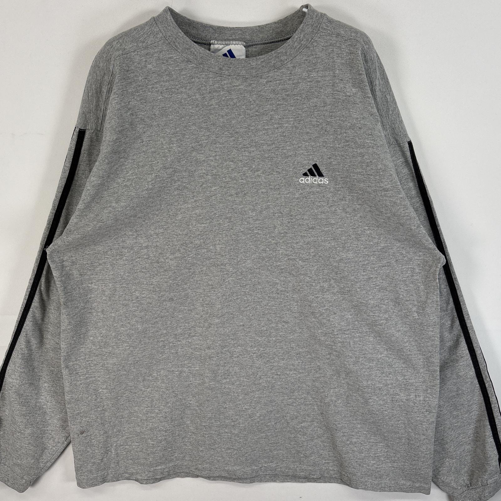 古着 90's/90年代 アディダス adidas 長袖Tシャツ パフォーマンスロゴ 3ストライプ 厚手 L グレー系 無地 メンズ