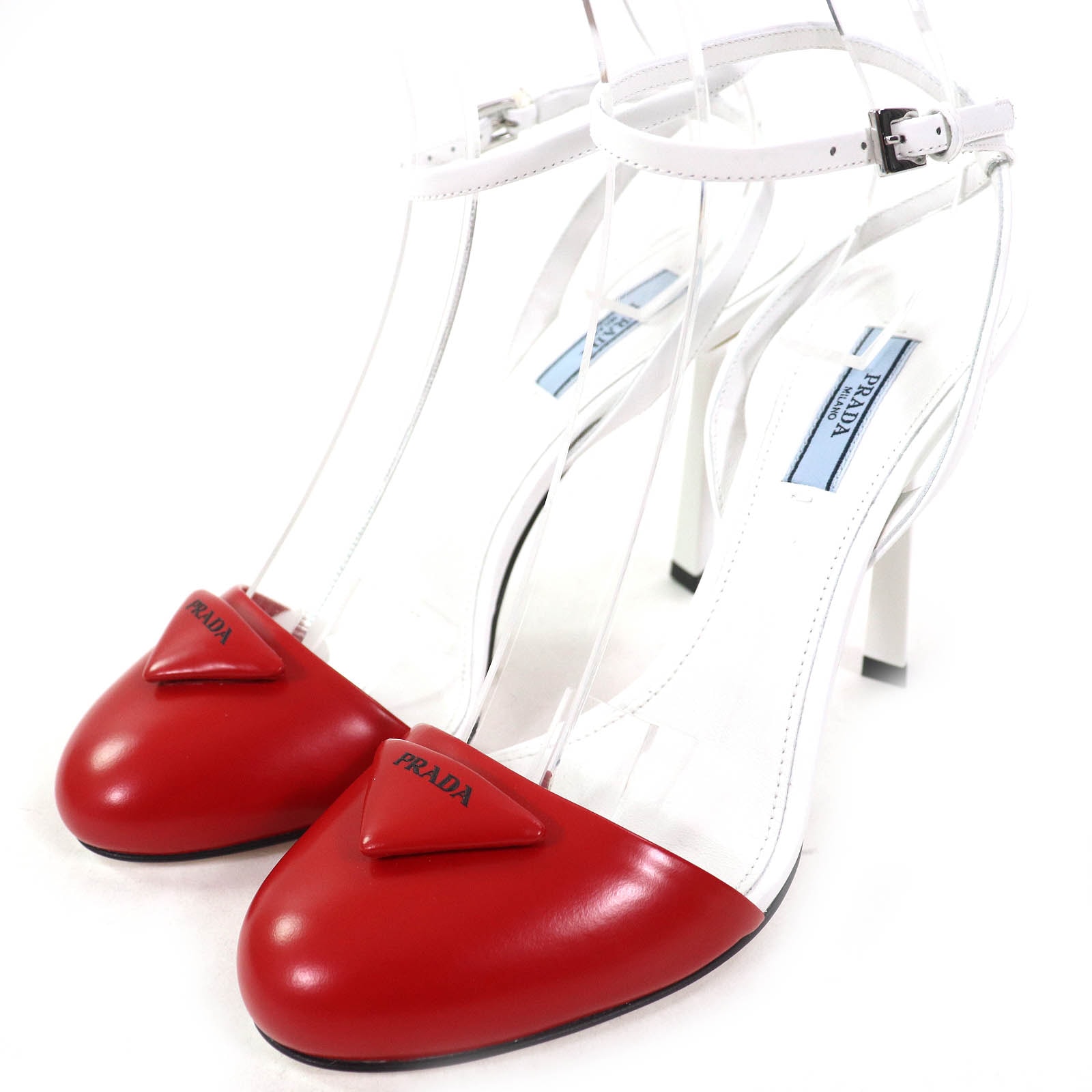 未使用品 プラダ パンプス ROSSO BIANCO レディース 37.5 1I890M