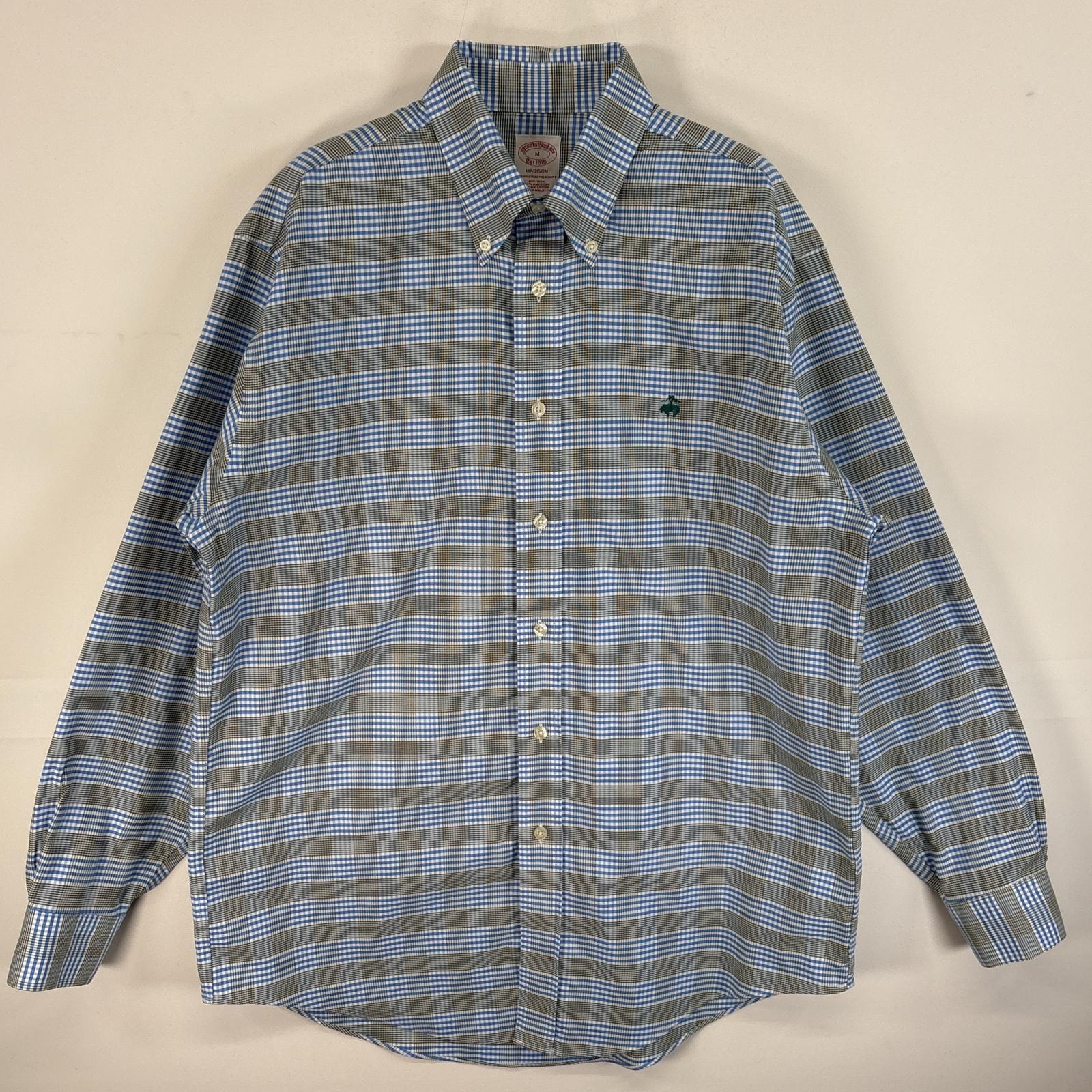 古着 ブルックスブラザーズ Brooks Brothers 長袖シャツ ボタンダウンシャツ ロゴ 刺繍 MADISON M 水色系 チェック メンズ