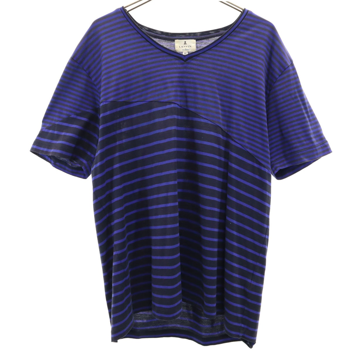 LANVIN en Bleu ランバンオンブルー 日本製 ボーダー柄 半袖 Vネック カットソー 50 ブルー