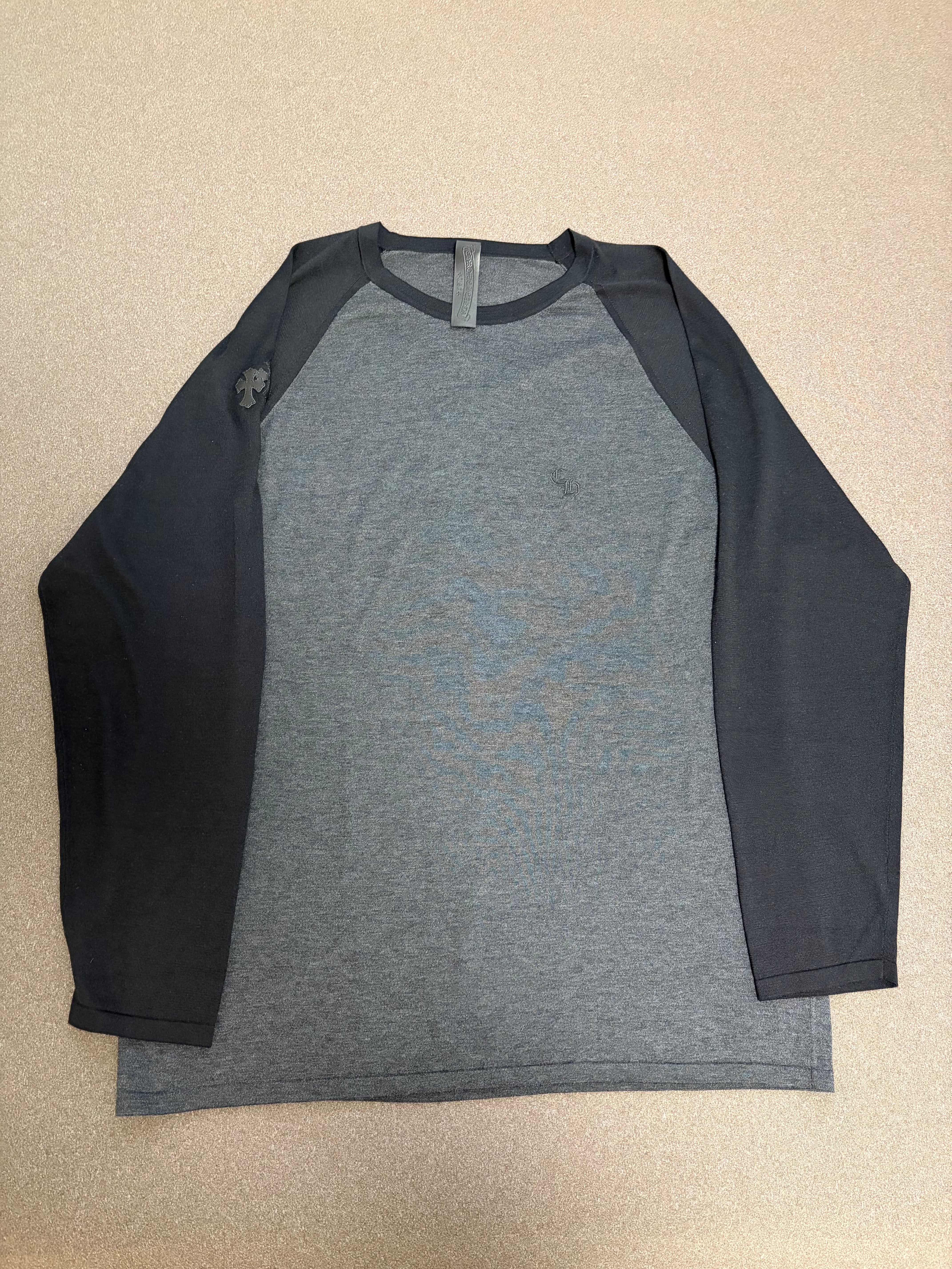 【新品未使用・2026SS最新作】クロムハーツ Y NOT トリプルクロスパッチ ラグラン ロンT 黒×灰 M    CHROME HEARTS 3Cross Patch CH Logo Embroidery Raglan L/S T-Shirt Black 