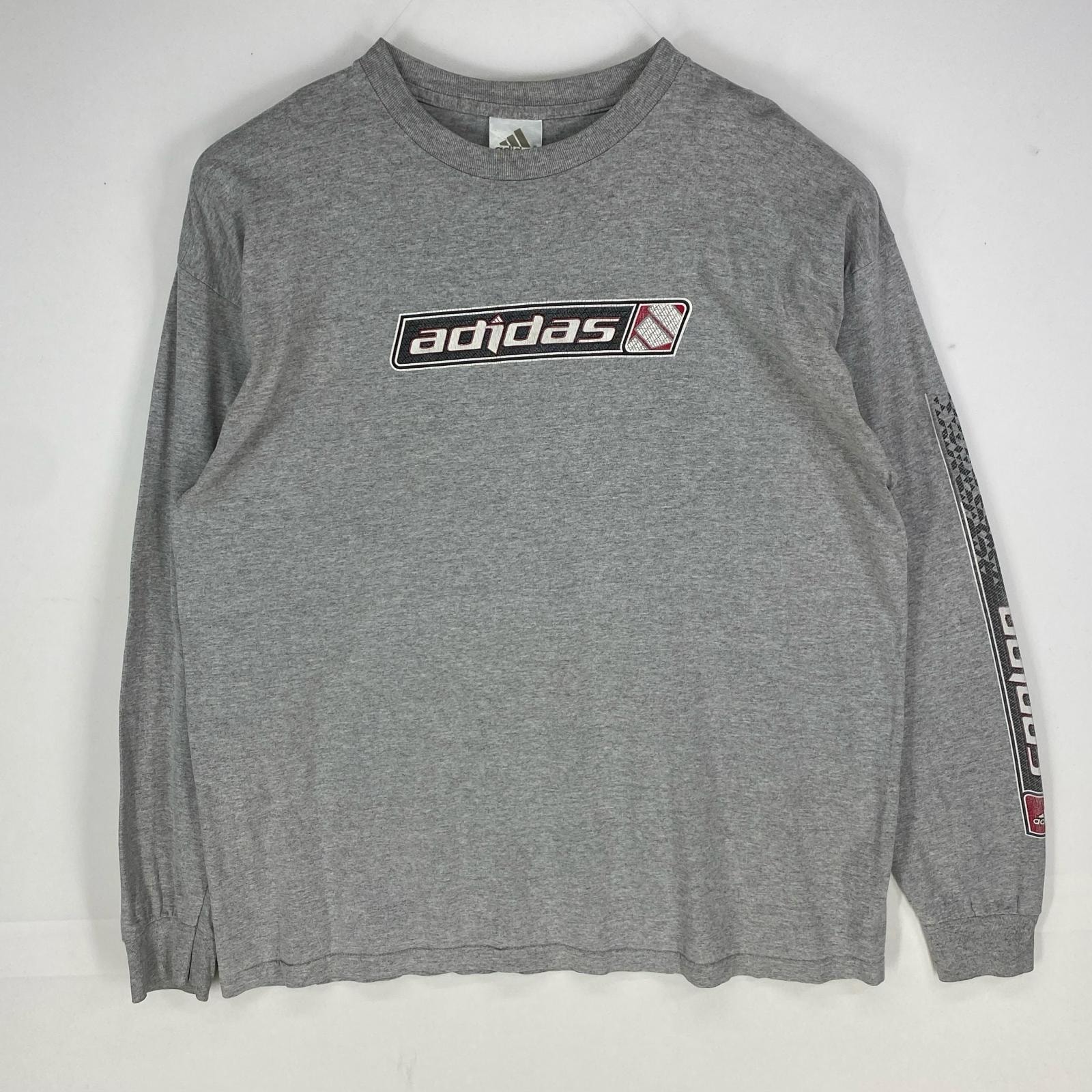 古着 90's~00's/90年代~00年代 アディダス adidas USA製 長袖Tシャツ クルーネック プリントロゴ XL  グレー系 プリント メンズ