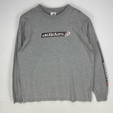 古着 90's~00's/90年代~00年代 アディダス adidas USA製 長袖Tシャツ クルーネック プリントロゴ XL グレー系 プリント メンズ