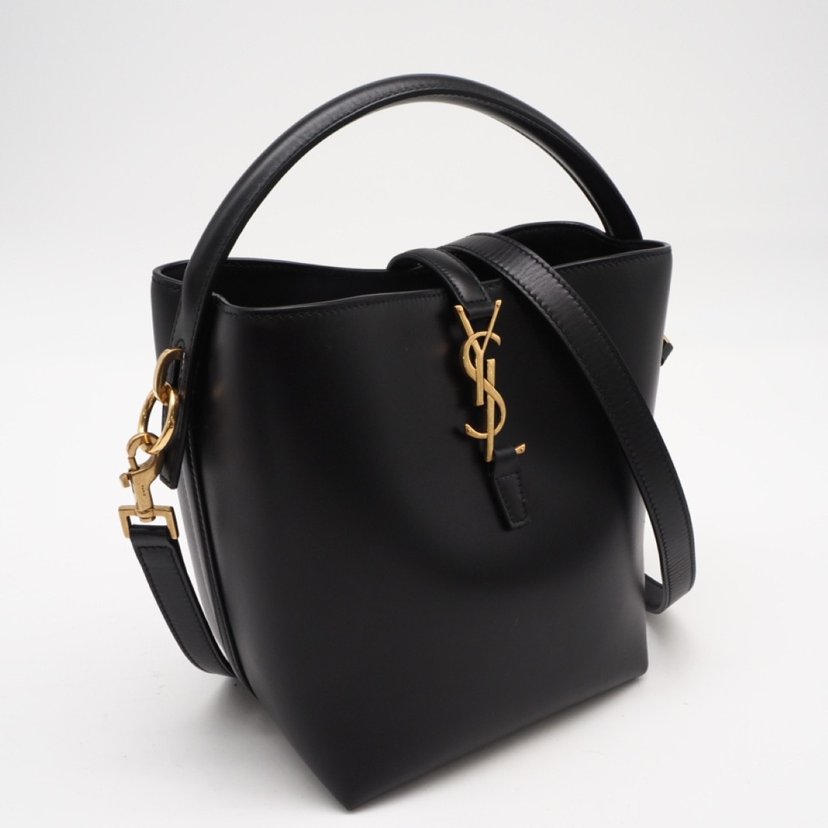 極美品 SAINT LAURENT サンローラン シャイニーレザー LE 37 スモール 749036 2wayハンドバッグ ブラック カーフレザー レディース