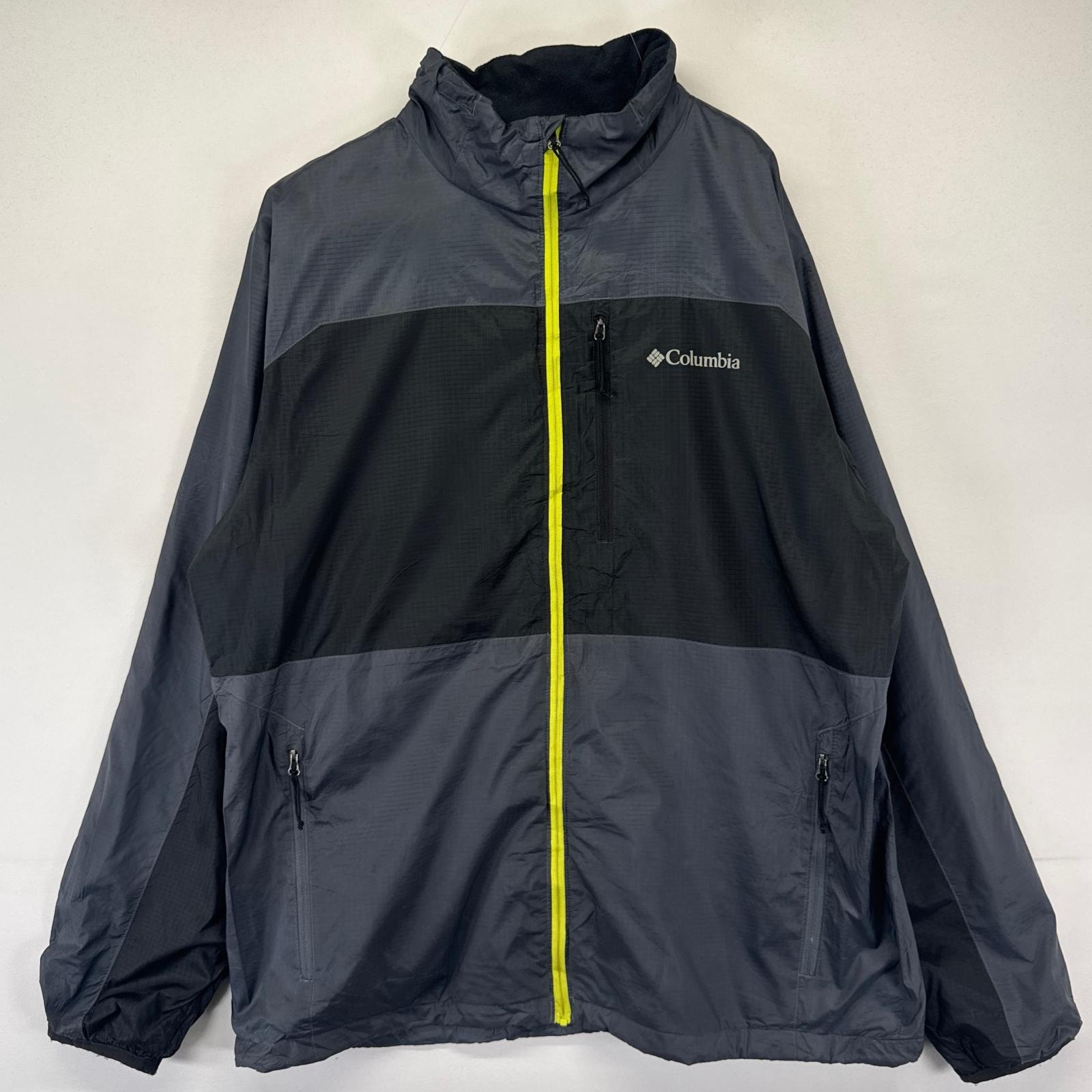古着 コロンビア Columbia ジャケット フルジップ ナイロン ワンポイントロゴ プリント アウトドア グレー L  ブラック系 メンズ