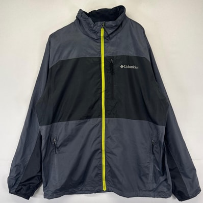 古着 コロンビア Columbia ジャケット フルジップ ナイロン ワンポイントロゴ プリント アウトドア グレー L ブラック系 メンズ