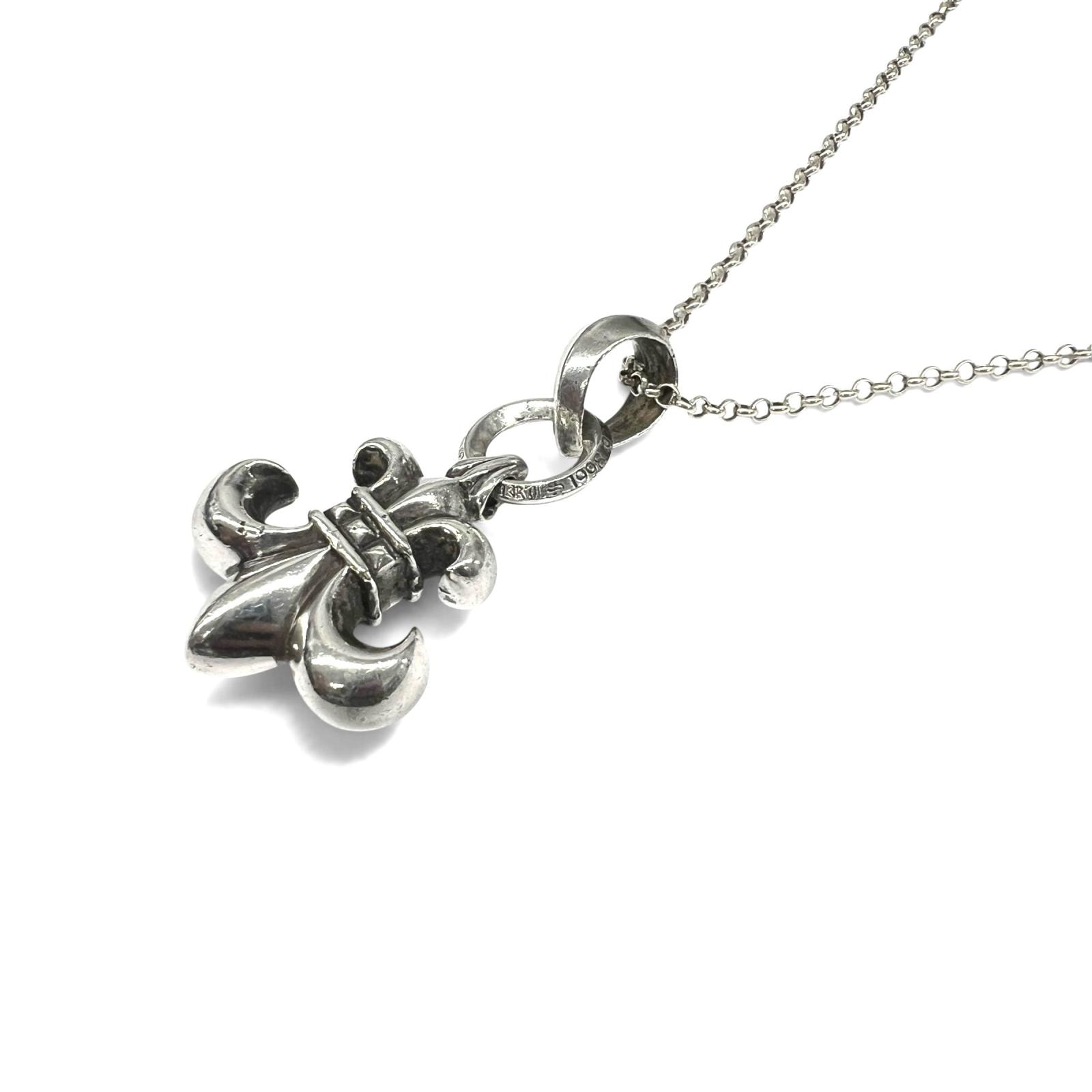 CHROME HEARTS 美品 クロムハーツ PENDANT BS FLEUR wBALE BSフレア wベイル ネックレス ロールチェーン 18インチ インボイス・箱・袋付属 シルバー チョーカー チャーム クロム アクセサリー ABランク 中古 鑑定済